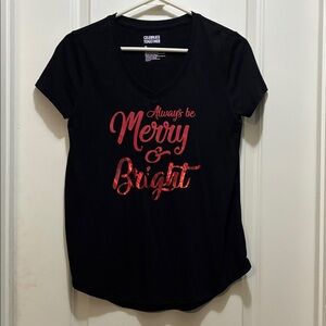Black and Red Women's always be Merry & Bright XS Top